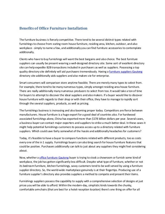 Benefits of office furniture installation