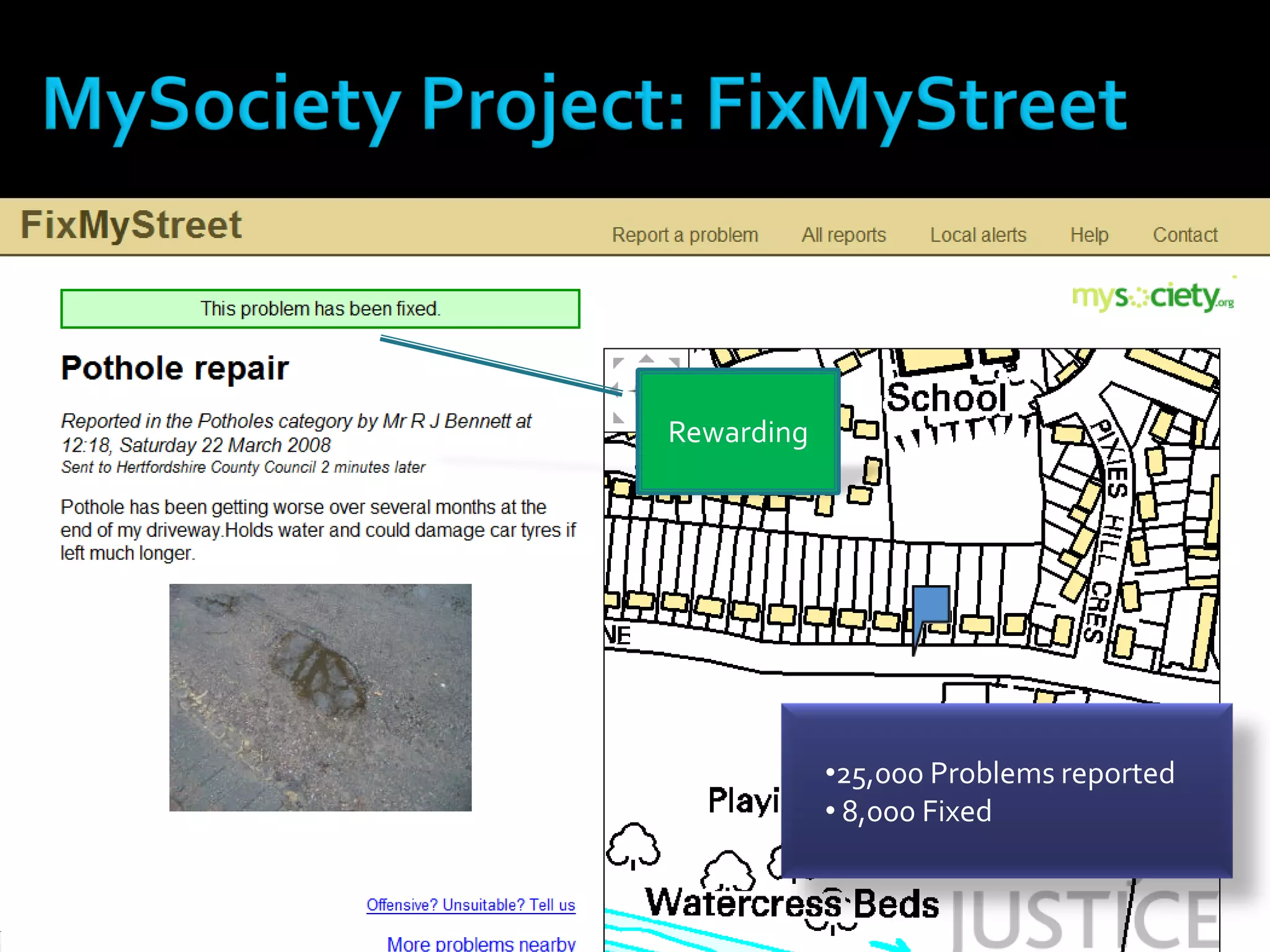 Rewarding




            •25,000 Problems reported
            • 8,000 Fixed
 