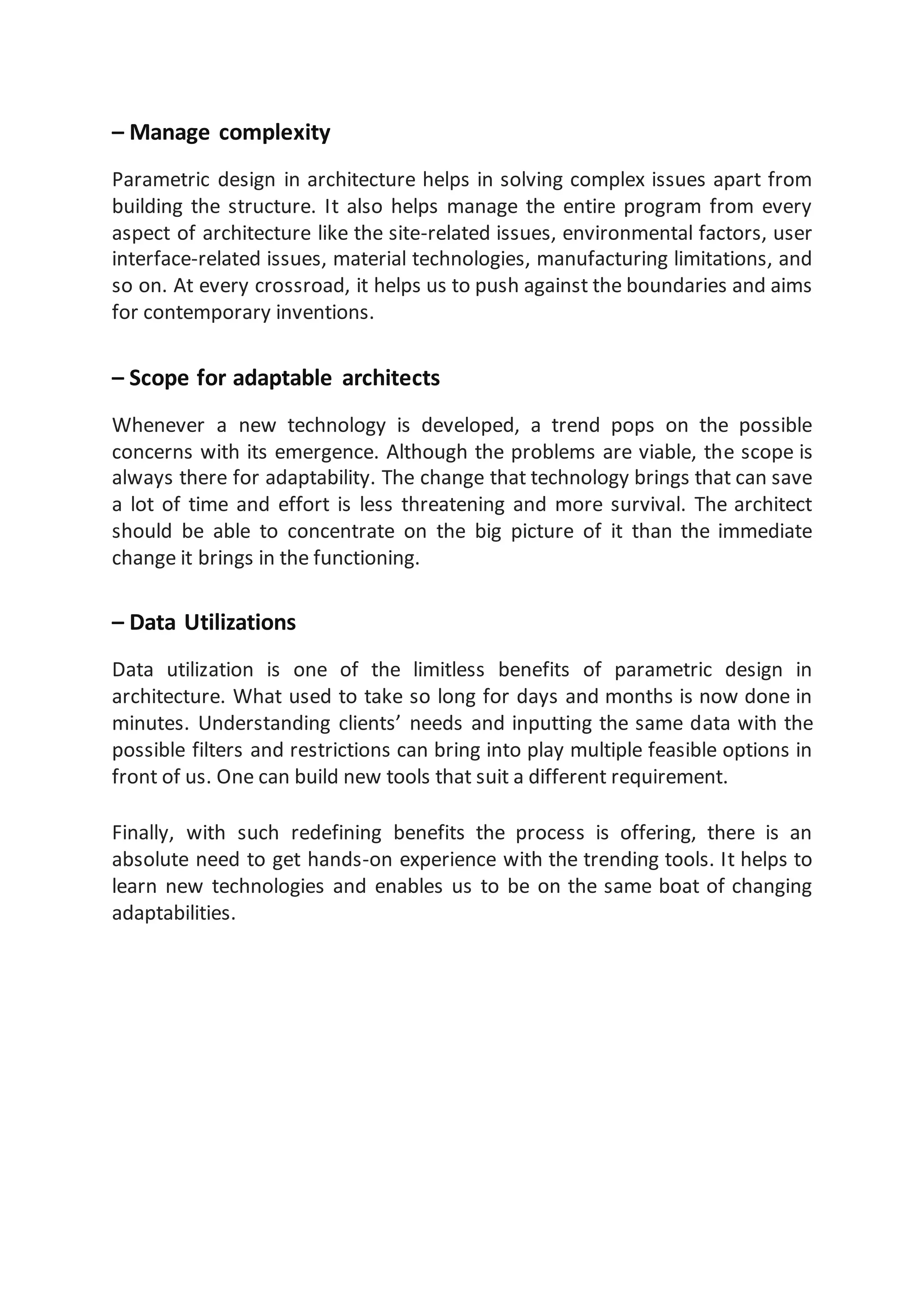 Benefits of parametric design in architecture | DOCX
