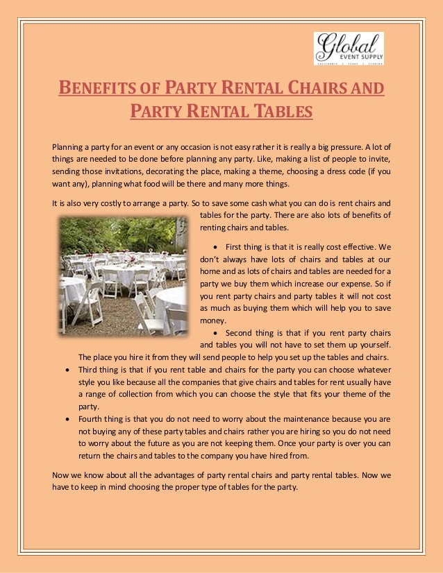 Benefits Of Party Rental Chairs And Party Rental Tables Global Even