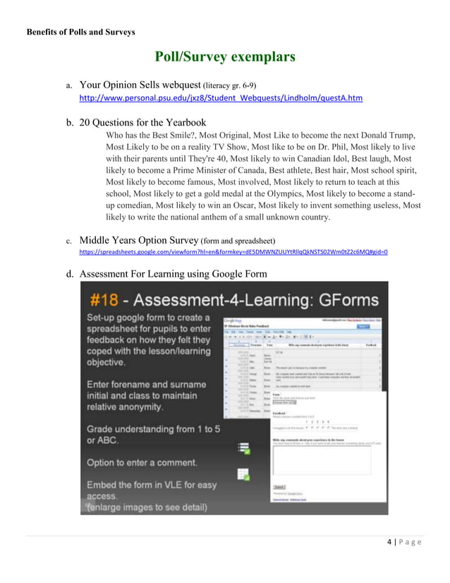 Benefits of polls and surveys | DOCX | Educational Assessment | Education