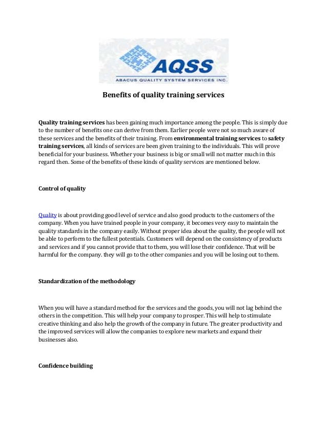Benefits of quality training services