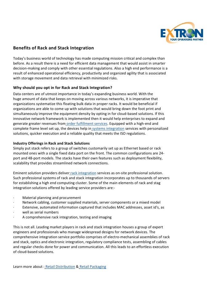 Benefits of rack and stack integration