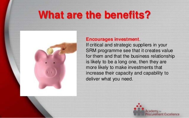 what are the benefits of supplier relationship management