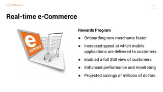 13
Real-time e-Commerce
Rewards Program
● Onboarding new merchants faster
● Increased speed at which mobile
applications are delivered to customers
● Enabled a full 360 view of customers
● Enhanced performance and monitoring
● Projected savings of millions of dollars
 