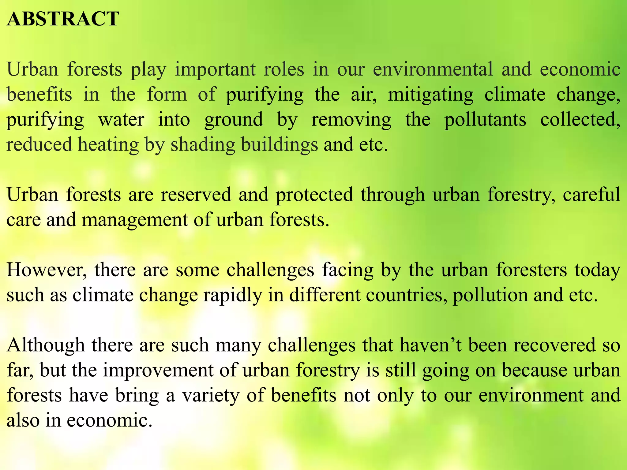 Benefits of urban forest slides | PPTX
