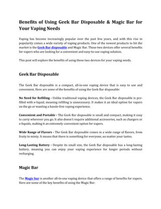 Benefits of Using Geek Bar Disposable & Magic Bar for Your Vaping Needs.pdf