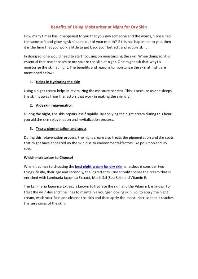Benefits of using moisturizer at night for dry skin