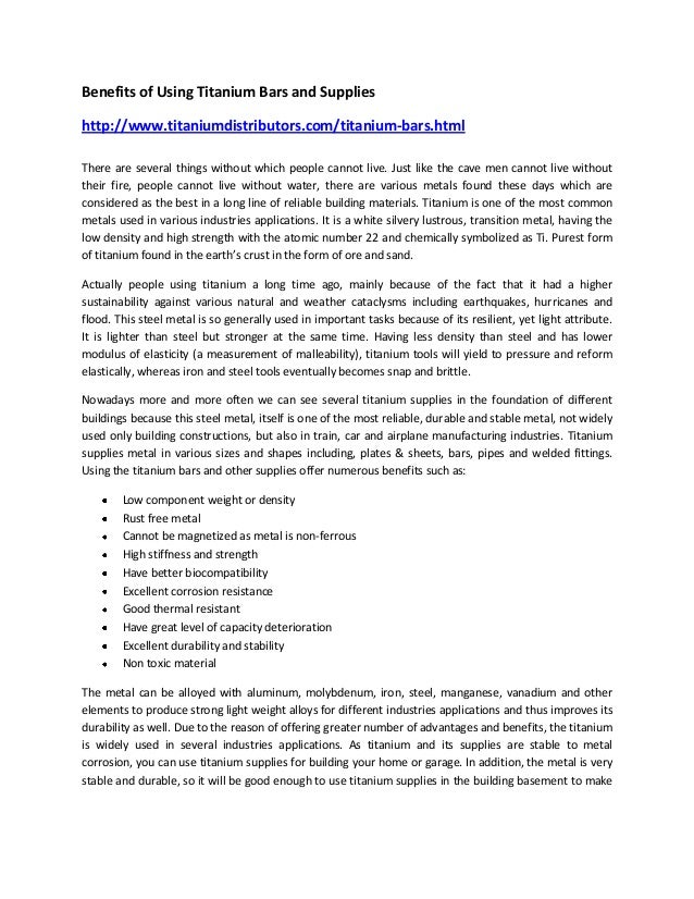 Benefits of Using Titanium Bars and Supplies