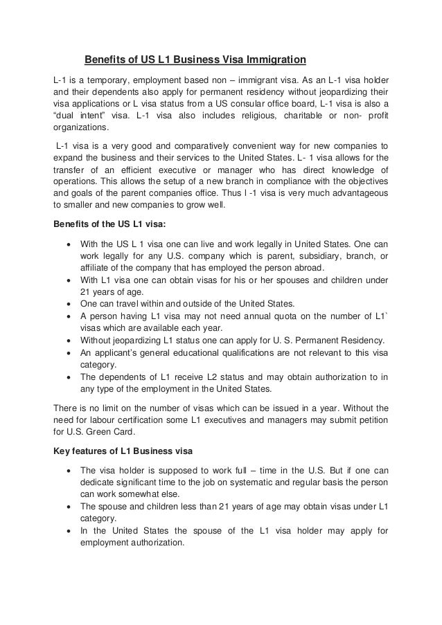 Benefits of us l1 business visa immigration