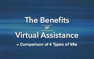 The Beneﬁts
OF
Virtual Assistance
+ Comparison of 4 Types of VAs
 