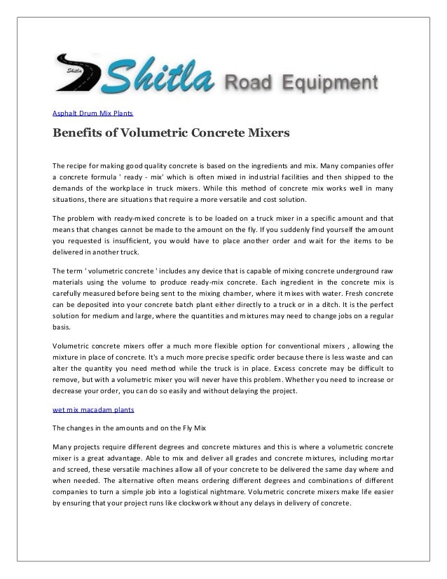 Benefits of Volumetric Concrete Mixers