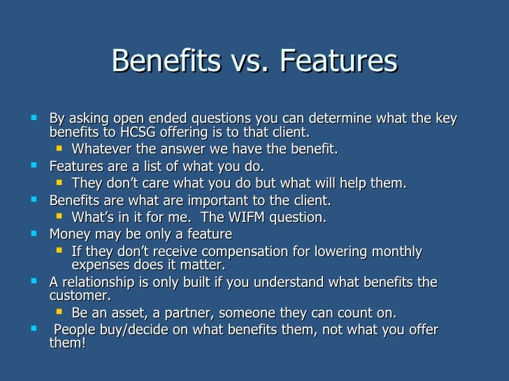 Benefits Vs Features Selling