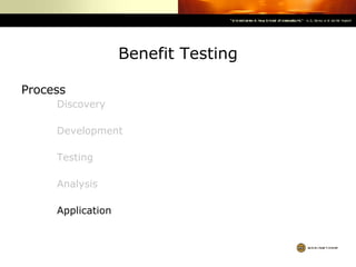 Benefit Testing Process Discovery Development Testing Analysis Application 
