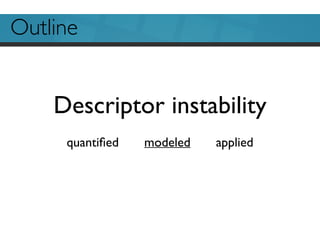 Outline
Descriptor instability
quantiﬁed modeled applied
 