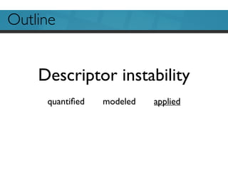 Outline
Descriptor instability
quantiﬁed modeled applied
 