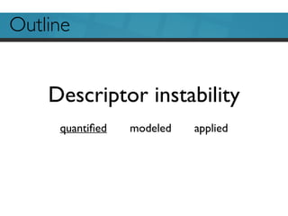 Outline
Descriptor instability
quantiﬁed modeled applied
 