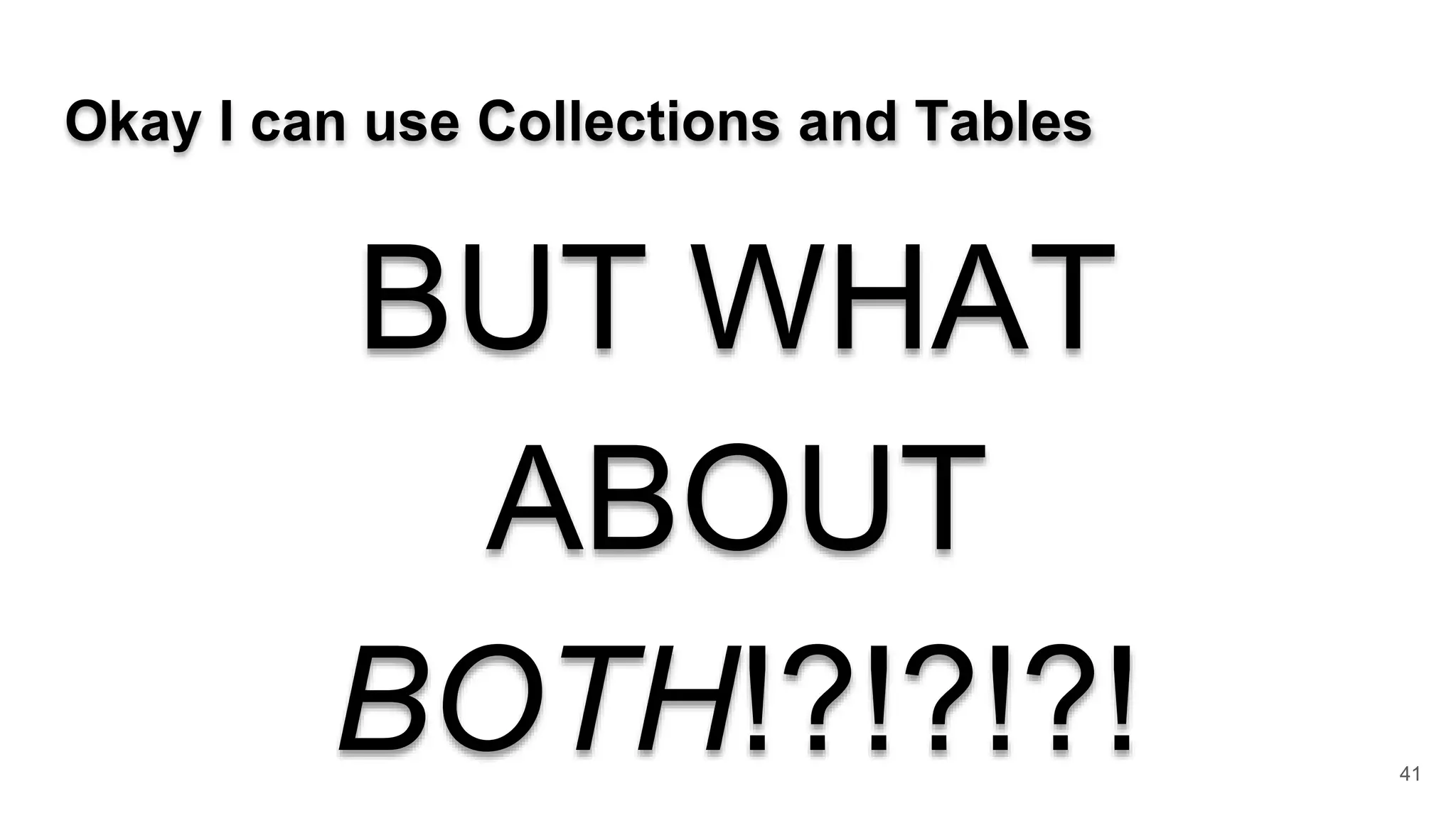 Okay I can use Collections and Tables BUT WHAT ABOUT BOTH!?!?!?! 41 