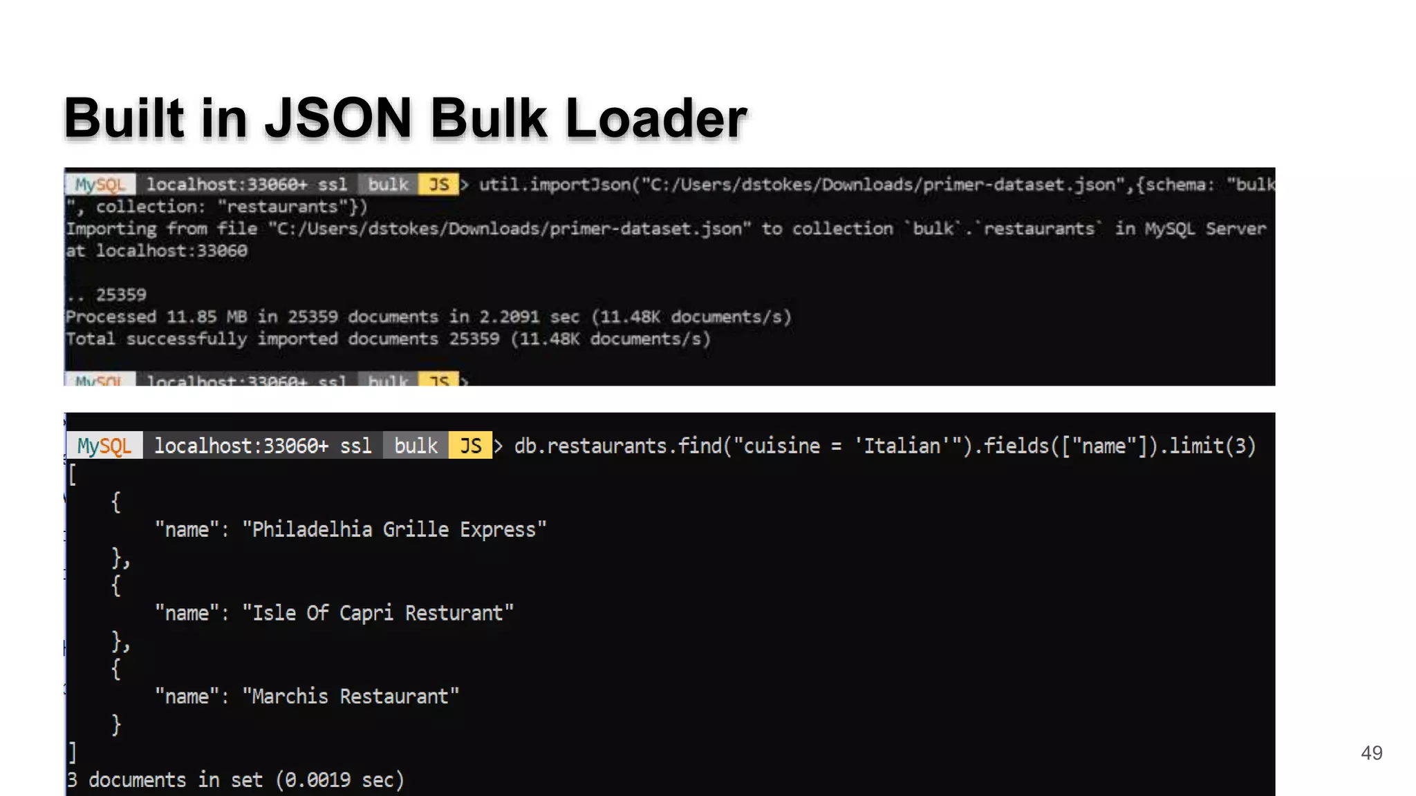 Built in JSON Bulk Loader 49 