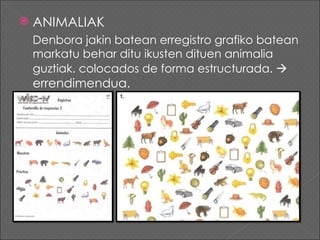    ANIMALIAK
    Denbora jakin batean erregistro grafiko batean
    markatu behar ditu ikusten dituen animalia
    guztiak. colocados de forma estructurada. 
    errendimendua.
 