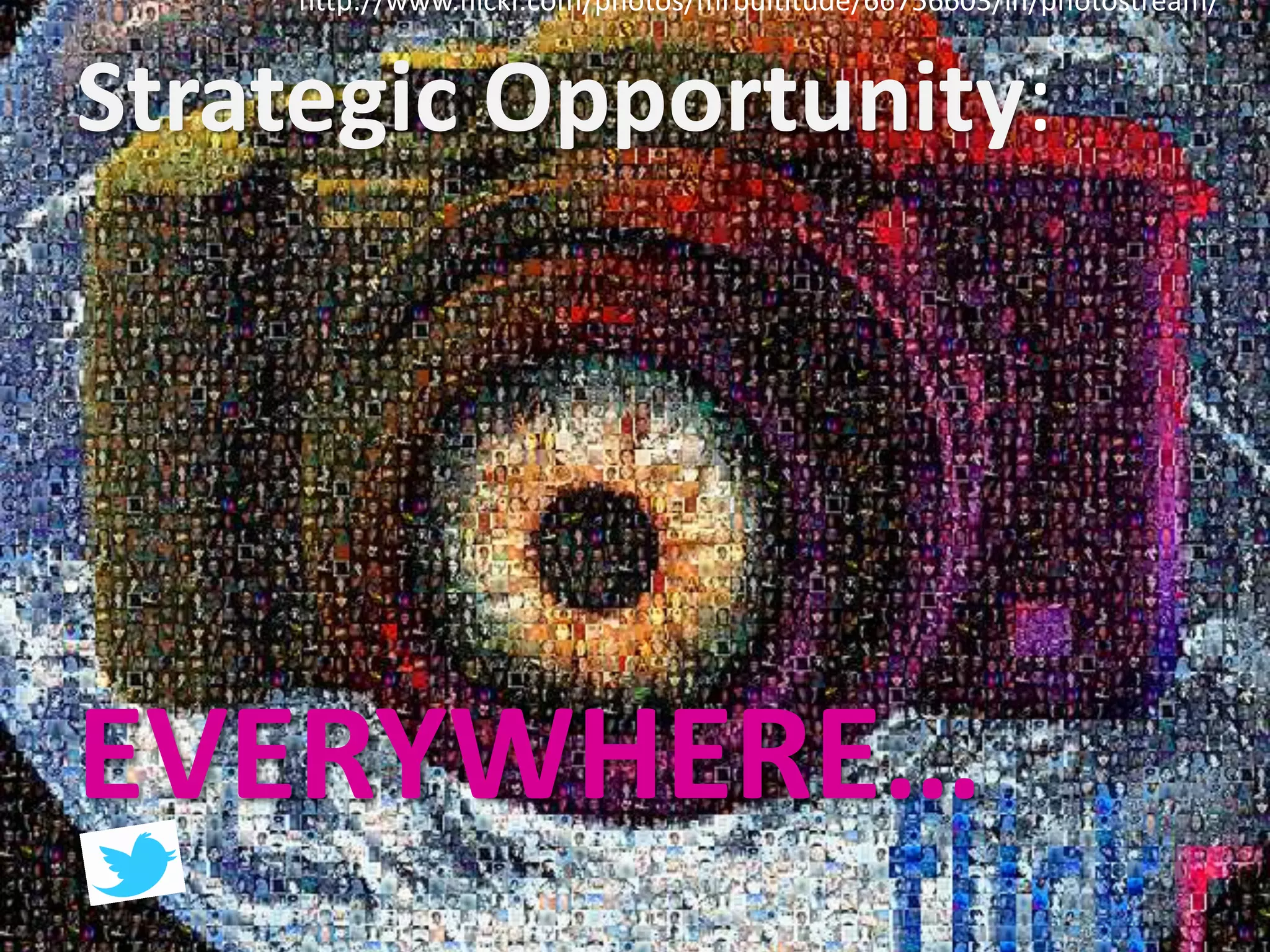 http://www.flickr.com/photos/mrbultitude/66756603/in/photostream/


Strategic Opportunity:




EVERYWHERE…
 