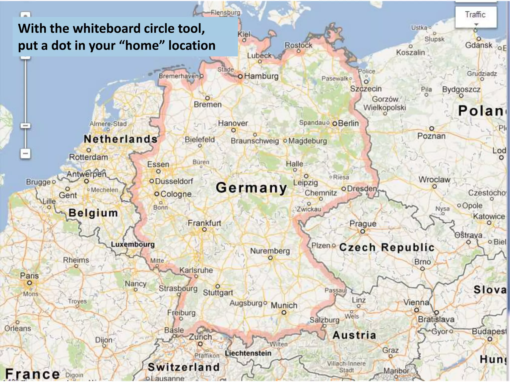 With the whiteboard circle tool,
put a dot in your “home” location
 