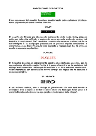 Benetton - Piano di Marketing