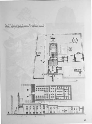 Fig. 98-99. Os templos de Carnac em Tebas; plammelria geral.
planta e secção do Templo de Khonsu. Os algarismos romanos
indicam os dez pares de pilares.
:::=;:;;=---:::::J 17" -.-:_0-::_ __
tll
I
I
•
,
t= z
=>
�
<
m··. . TEMPlO
DI FTA
:....
õ
o
�
�
�
w
C
Z
fi/ :
: i
I.
. -
<
�
c
...
. .....
I
•
• iii�.••
•••0 •
•
til
@��@-.
iII.@�
��L��-:lI ' I
I 
TEMPlO O. KHONSU
Ul....
I
�- ,;" :�: I'"
I ===d�L__ ':_----_.
f1-____...JHfO m
 