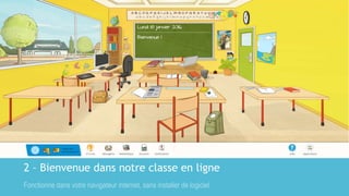 2 – Bienvenue dans notre classe en ligne
Fonctionne dans votre navigateur internet, sans installer de logiciel
 
