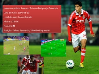 Nome completo: Lorenzo Antonio Melgarejo Sanabria
Data de nasc: 1990-08-10
Local de nasc: Lomo Grande
Altura: 178 cm
Número:25
Posição: Defesa Esquerdo/ (Médio Esquerdo)
 