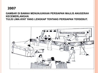 GAMBAR DI BAWAH MENUNJUKKAN PERSIAPAN MAJLIS ANUGERAH
KECEMERLANGAN.
TULIS LIMA AYAT YANG LENGKAP TENTANG PERSIAPAN TERSEBUT.
2007
 