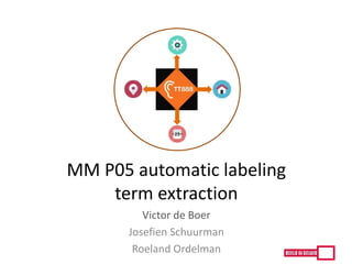 MM P05 automatic labeling 
term extraction 
Victor de Boer 
Josefien Schuurman 
Roeland Ordelman 
 