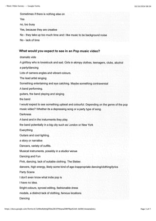 Music Video Questionnaire Analysis 