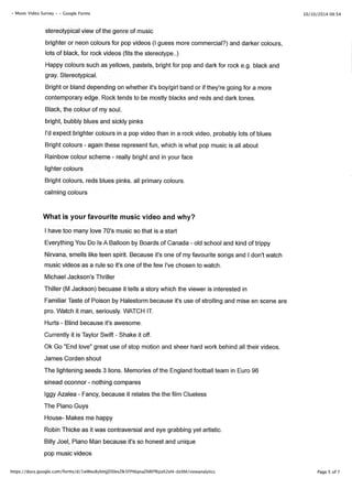 Music Video Questionnaire Analysis 