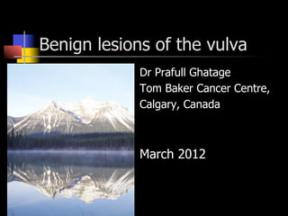 Benign lesions of the vulva
Dr Prafull Ghatage
Tom Baker Cancer Centre,
Calgary, Canada
March 2012
 