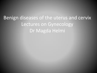 Benign diseases of the uterus and cervix 
Lectures on Gynecology 
Dr Magda Helmi 
 
