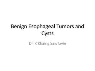 Benign Esophageal Tumors and
Cysts
Dr. K Khaing Saw Lwin
 
