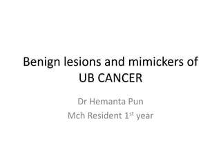 Benign lesions and mimickers of
UB CANCER
Dr Hemanta Pun
Mch Resident 1st year
 