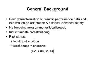 Community-based management of small ruminants in Benin: Interim report 