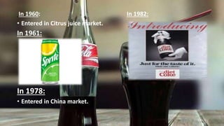 In 1960: In 1982:
• Entered in Citrus juice market.
In 1961:
In 1978:
• Entered in China market.
 