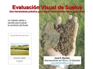 Evaluación Visual de Suelos Una herramienta práctica para medir sostenibilidad de la agricultura Un método rápido y  sencillo para evaluar la condición del Suelo José R. Benites  Representante de FAO a.i. El Salvador [email_address] 