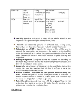 Teaching approach: The lesson is based on the Natural Approach, and
organized through the PPP procedure (Harmer, 2010)
Mat...