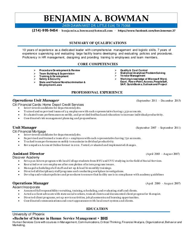 benjamin alan bowmans resume human service resume