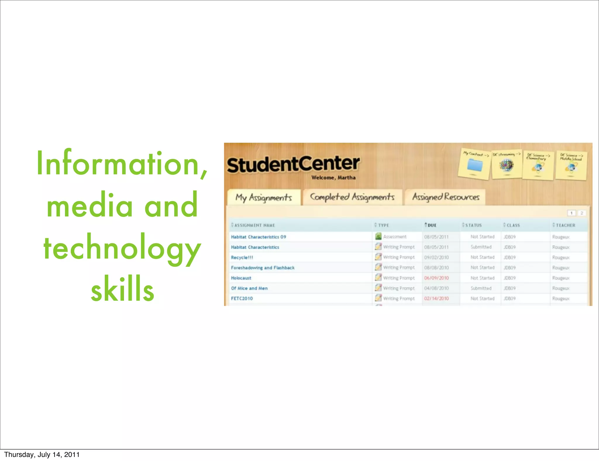 Information,
          media and
          technology
             skills



Thursday, July 14, 2011
 
