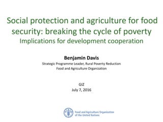 Social protection and agriculture for food
security: breaking the cycle of poverty
Implications for development cooperation
Benjamin Davis
Strategic Programme Leader, Rural Poverty Reduction
Food and Agriculture Organization
GIZ
July 7, 2016
 
