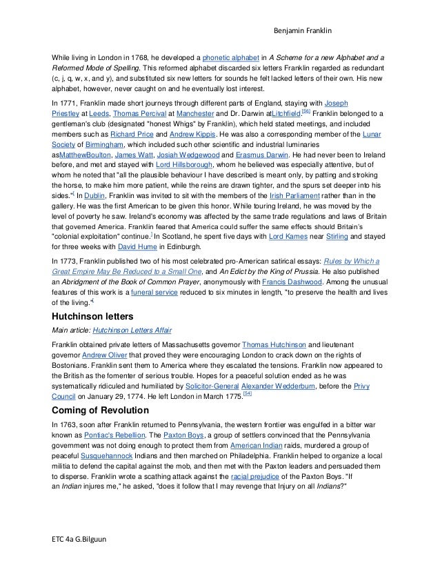 Benjamin Franklin Essay | Bartleby benjamin franklin essay