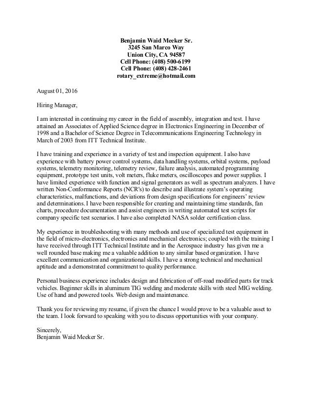 Benjamin Waid Meeker Sr Cover Letter Resume