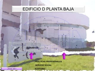 Edificio D Planta Baja Oficina
                                                                                                                                               EDIFICIO D PLANTA BAJA                                                                                                                                DPB



                                                                                                                                                                                                                                                                                                                                                     V                      D



                                                                                                                                                                                                                                                                                                                                                         P
                                                                                                                                                                                                                                                                                                                                                                                P




                                                                                                                                                                                                                                                                                                                                                                                                  N.P.T. -.44




                                                                                                                                                                                                                                                                                V                                                                                                                                                                                       V




                                                                                                                                                                                                                                                                                    D                                                                                                                                                                                       D




                                                                                                                                                                                                                                                                                                                                                                                                                   SALA DE




                                                                                                                                                                                                                                                                                                                                   1.5000




                                                                                                                                                                                                                                                                                                                                                                                                                CONFERENCIAS.




                                                                                                                                                                                                                                                                                                                                                                                            N.P.T. -1.04




                                                                                                                                                                                                                                                                                                                                            3.0500




                                                                                                                                                                                                                                                                                                                                                                                                                                  6
                                                                                                                                                                                                                                                                                                      SALIDA DE                                                                                                                                            SALIDA DE




                                                                                                                                                                                                                                                                                                     EMERGENCIA.                                                                                                                                          EMERGENCIA.




                                                                                                                                               3.5500                                                                                                                                                                                                                                                                                                                                                                                                                       3.5500




                                                                                                                                N.P.T. +0.00                                                                                                                                                                                                                                                                                                                                                                                                                                             N.P.T. +0.00
                                                                                                                                                                                                                                                                                                                                                                                                                         1.7000




                                                                                                                                                                                                                                                                                                                         2.8500                                                                                                                  2.8500




                                                                                                                                                        D                                                                                                       D




                                                                                                                                                            P                                                                                                       P




                                                                                                                                                                                                                                                                                                                                                                                                                                                                                         CTO. DELIMPIEZAY BODEGA




                                                                                                                                                        D                                                                                                       D




                                                                                                                                                            P                                                                                                       P

                                                                                                                                                                                                                                                                                                                                                                                                                                                                                           DE MANTENIMIENTO.




                                                                                                AREA DE AUDIO.




                                                                                                                                                                                                      LECTURA.




                                                                                                                                                        D                                                                                                       D




                                                                                                                                                            P                                                                                                       P




                                                                                                                                                                                                                                                                                                                                                                                                                                                                                                                                  N.P.T. +0.00



                                                                                                                 N.P.T. +0.16




                                                                                                                                                        D                                                                                                       D                                                                                                                                                                                                                                                                                                                                        CTO.
                                                                                                                                                                                                                                                                                                                                                                                                                                                                                                                                                                                                        DEMAQU
                                                                                                                                                                                                                                                                                                                                                                                                                                                                                                                                                                                                         INAS.


                                                                                                                                                            P                                                                                                       P




                                                        V                  D




                                                            P                              P


                                                                                                                                                        D                                                                                                       D
                                                                                                                                                                                                                                                                                                                                                                                                                                                                                                                                                                                                                 N.P.T. +0.00



                                                                                                                                                            P                                                                                                       P




                                                                                                2
                                                                                                                                                        D                                                                                                       D




                                                                                                                                                            P                                                                                                       P




                                                                               AREA DE AUDIO.




                                                                                                                                                        D                                                                                                       D




                                                                                                                                                            P                                                                                                       P




                                                                                                                                                                                                                                                                                                                                                                                                                                                                                                                                                                   1.5500




                                      V




                                                P
                                                            D




                                                                P
                                                                                                                                                                                       3                                                          MULTIMEDIA.




                                                                                                                                                                                                                          4
                                                                                                                                                                                                                         COORDINACION.




                                                                                                                                                                                                                                                                        V




                                                                                                                                                                                                                                                                                                                                                                                                                                                                                                                                                          2.4500
                                                                    AREA DE VIDEO.




                                                                                                                                                                                                                                                                                                                                                                                                                                                                                                                                                                                                                                BODEGA.




                                                                                                                                                                                                                                                                            D

                                                                                                                                                                                                                                                                                                                                                                                                                                                                                2.4500




                V                     D




                    P                               P




           D                                                                                                                                                                                                     V




                                                                                                                                                                                                                     P
                                                                                                                                                                                                                                         D




                                                                                                                                                                                                                                                       P
                                                                                                                                                                                                                                                                                                                                                                                    V
                                                                                                                                                                                                                                                                                                                                                                                                                                                                                                                                                                                                                  8
                                                                                                                                                                                                                                     RECEPCION.




                                                                                     1                                                                                                                5
                        AREA DE CONVERSACION.




                                                                                                                                                                                                                                                                                                                                                                                        D


                                                                                                                                                                                                                                                                                                                    AUDITORIO.




                                                                                                                                                                                                                                                                                                                                                                                                                                  N.P.T. +0.76




                                                                                                                                                                                                                                                                                                                                                                                                                7
                                                                                                                                                                                                                                                                                                                   157 PERSONAS.
                                                                                                                                                                                                                                                                                                                                                                                                                                                                                                                                                                                                                                          N.P.T. +0.16




                                                                                                                                                                                                                                                                                                                                                                                                                                                                                                                                                                                     D


                                                                                                                                                                                                                                                                                                                                                                                                                                                                                                                   N.P.T. +0.16




                                                                                                                                                                                       N.P.T. +0.16




                                                                                                                                                                CASILLEROS.




                                                                                                                                                                                                                                                                                                                                                             N.P.T. +0.46



                                                                                                      0.3500                                                                  0.3500                                                                                                                                                                                                                                                                                                                                                             0.3500                                                                                                  0.3500

                                                                                                                                                                                                                                                                                                                                                                                               0.3000




                                                                                                                                                                                                                                                                                        SIMBOLOGIA




                                                                                                                                                                                                                                                                PRÁCTICAS PROFESIONALES
                                                                                                                                                                                                                                                                    SERVICIO SOCIAL
¿Donde está ?                                                                                                                                                                                                                                                   AUDITORIO
 