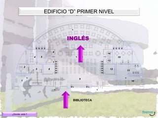 EDIFICIO “D”DDPN Nivel NIVEL
                                                                                                                                  Edificio PRIMER
                                                                                                                                           Primer




                                                                                                                                                                                                                                                           N.P.T. +4.64




                                                                                                                                                                                                                             INGLÉS
                                                                                           D       D               D       D                                                                                                                                                                                                                                                                                                     D                   D       D           D

                                                                                                                                                                                                                                                                           AREA DE LECTURA.


                                                                                               P       P               P       P                                                                                                                                                                                                                                                                                                     P                   P       P               P




                                                                                                                                                       CUBICULO




                                                                                                                                                      DE ESTUDIO.                                                                                                                                                                                                                CUBICULO



                                                                                                                                                                                                                                                                                                                                                                                                                         V



                                                                                                                                                                                                                                                                                                                                                                                                                             P




                                                                                                                                                                      6
                                                              PROCESOS DE




                                                                                                                                                                                                                                                                                                                                                                                                                     D



                                                              REPRODUCCION.
                                                                                                                                                                                                                                                                                                                                                                                                                             P




                                                                                                                                       V



                                                                                                                                           P
                                                                                                                                                                                                                                                                                                                                                                                             14
                                                                                                                                   D




                                                                                                                   5
                                                                                                                                           P




                                                                                  4                        SITE.


                                                                                                                                                                                                                                                                                                        N.P.T. +4.64




                                                                                                                                                                                                                                                                                                                       16                                                                     V



                                                                                                                                                                                                                                                                                                                                                                                                  P
                                                                                                                                                                                                                                                                                                                                                                                                             D




                                                                                                                                                                                                                                                                                                                                                                                                                 P                                           15              ADQUISISCIONES Y PROCESOS




                                                                                                                                                                                                                                                                                                                                                        CATALOGO




                                                                                                                                                                                       CATALOGO




                                       V




                                                                                                                                                                                                                                                                                                                                                                                             13
                                                                                                                                                                      7
                                                                                                                                                                               D                                                                                                                                                                                         D
                                                                                                                                       V


                                                                                                                                                                                   P                                                                                                                                                                                         P
                                                                                                                                           P




                                           D




                                                                                                                                                                    CUBICULO

                                                                                                                                                                                                                                                                                                                                                                                  CUBICULO


                                                                                                                                   D

                                                                                                                                                                                                                                                                                                                                                                                                                                                                     V                                   V
                                                                                                                                                                                                                                                                                                                                                                                                                                                                                        D                                   D

                                                                                                                                           P




                                                                                                                                                                               D                                                                                                                                                                                         D




                                                                                                                                                                                   P                                                                                                                                                                                         P




                                                                                                                                               SALA
                                                                                                                                                                                                                                                                                                                                                                                                      SALA




                   COORDINACION.

                                                                                                                                                                               D                                                                                                                                                                                         D
                                                                                                                                                                                                                                                                                                                                                                                                                                                                                                                                                        D               D




                                   2
                                                                                                                                                                                                                                                                                              ACERVO.

                                                                                                                                                                                   P                                                                                                                                                                                         P




                                                                                           3                                                     8                                                                                                                                                                                                                                                           12
                                                                                                                                                                               D                                                                                                                                                                                         D




                                                                                                                                                                                   P                                                                                                                                                                                         P




                                                                                                                                                                                                                                                                                                                                                                                                                                             V
                                                                              RECEPCION.                                                                                                                                                                                                                                                                                                                                                                                                                                                CENTRO DE

                                                                                                                                                                                                                                                                                                                                                                                                                                                 P




                                                                                                                                                                               D




                                                                                                                                                                                   P
                                                                                                                                                                                                                                                                                                                                                                         D




                                                                                                                                                                                                                                                                                                                                                                             P
                                                                                                                                                                                                                                                                                                                                                                                                                                         D




                                                                                                                                                                                                                                                                                                                                                                                                                                                 P




                                                                                                                                                                                                                                                                                                                                                                                                                                                                                                         11                                         D               D       D




                                                                                                                                                                               D                                                                                                                                                                                         D




                                                                                                                                                                                   P                                                                                                                                                                                         P




                                                                                                                                                                                                                                                                                                                                                                                                                                                                                                                                V
                                                                                                                                                                                                                                                                                                                                                                                                                                                                                                                                    D




                                               N.P.T. +4.64                                                                                                                                                                                                                                                                                                                                                                                                                                                  N.P.T. +4.64




                                                                                                                                                                                                                                                                                                        9
                   1                                                                                                                                                                                                 V                                                                                                                          V
                                                                                                                                                                                                                                                                                                                                                                                                                                                                                                                                    10                        LECTURA



                                                                                                                                                                                                                         P                                                                                                                          P

       LECTURA




                                                                                                                                                                                                                                                                                                                                                                                                                                                                                                                                                            INFORMAL.


                                                                                                                                                                                                                                                                          CONTROL.




       INFORMAL.

                                                                                                                                                                                                                 D                                                                                                                          D




                                                                                                                                                                                                                         P                                                                                                                          P




                                                                                                                                                                                                                                          V       D                                                                         V       D



                                                                                                                                                                                                                                              P                                                                                 P
                                                                                                                                                                                                                                                      P                                                                                 P




                                                                                                                                                                                                  N.P.T. +4.64                                                                                                                                            N.P.T. +4.64



                                                                                                                                                                                                                             SIMBOLOGIA




                                                                                                                                                                                                                                                          BIBLIOTECA


                                                                                                                                                                                                                                                                                                                                                                                                                                                                                                                                                                                Regresar
¿Donde está ?
 