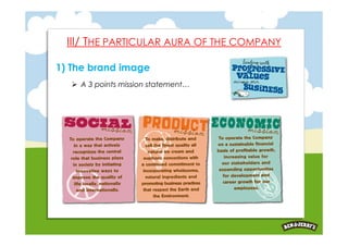 III/ THE PARTICULAR AURA OF THE COMPANY

1) The brand image
    A 3 points mission statement…
 